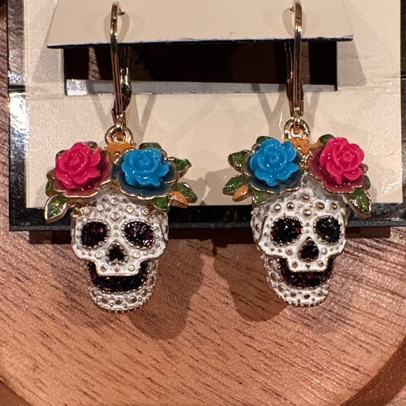 Napier Gold Tone Day of Dead Drop Earrings - Picture 4 of 6